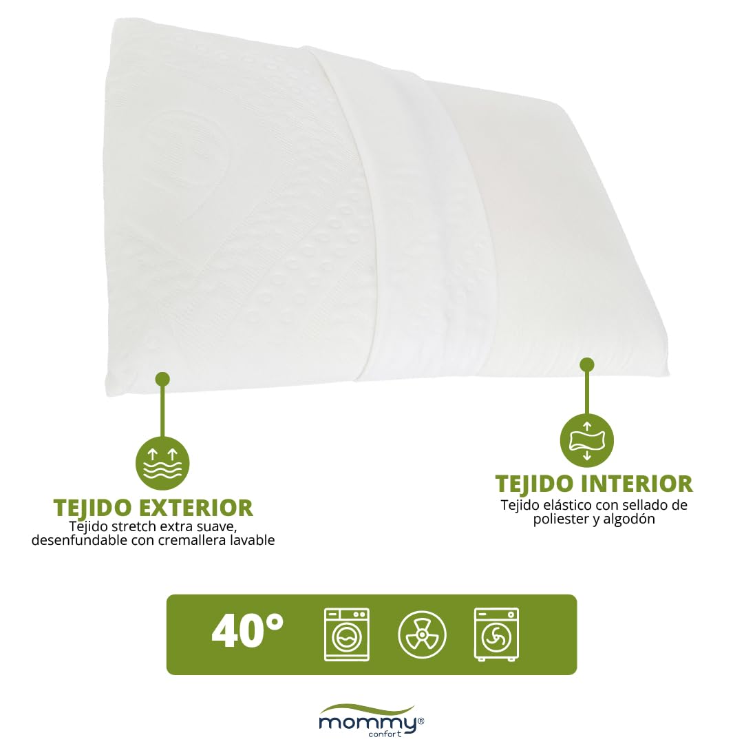 Almohada Infantil Viscoelástica 40x60x6cm Ergonómica Transpirable Suave Hipoalergénica Lavable Niños 2 a 8 Años Cuna Bebé Cama 90cm Sueño Cómodo Descanso Seguro y Natural