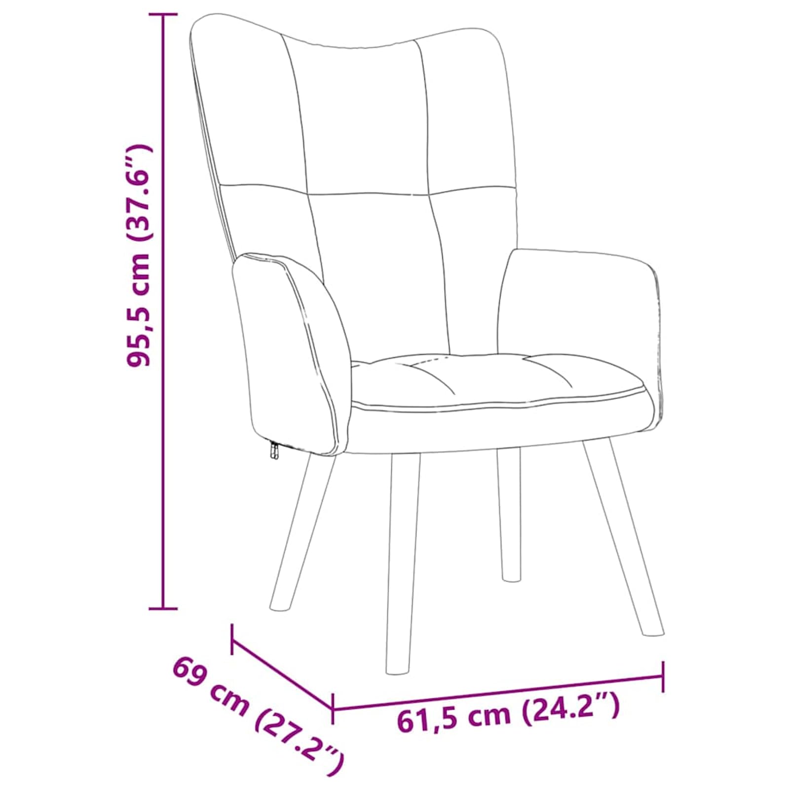 Poltrona relax blu, rivestimento in tessuto 100% poliestere, robusta struttura in legno e metallo, 61,5 x 69 x 95,5 cm, ideale per adulti a casa o al ristorante