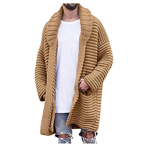 Sweaters for Men Men's Shawl Collar Long Cardigan Heavyweight Knitted Open Front Cardigans Sweaters Khaki