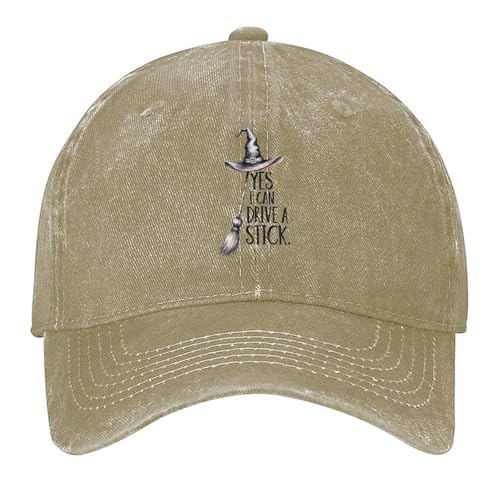 Yes I Can Drive A Satick, Halloween Unisex Baseball Cap Washed Denim Hat