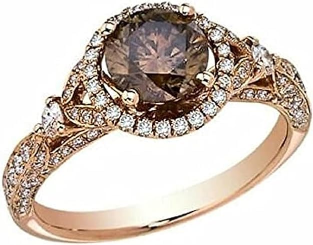 Shasha Creation 2Ct Round Cut Chocolate Diamond 14k Rose Gold Plated 925 Sterling Silver Engagement Ring, Women's (rose gold, 7.5)