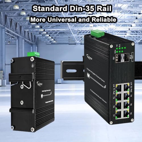 Image of Industrial L2+ Managed 8 Port PoE Ethernet Switch with 2 SFP Slot, Gigabit Networking Switch with IPv4 /IPv6 Management and DIP Switch, Supporting Din-Rail