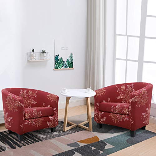 Gemlynn 2 Pcs/Set Chair Cover Chair Slipcover Sofa Cover Furniture Protector Couch Club Chair Slipcover With Arms (Wine Red-Leaves, 1 Set) #TOP3