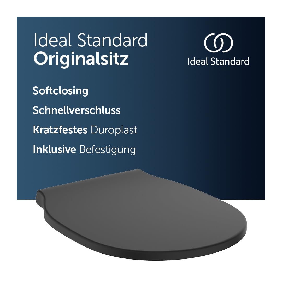 Ideal Standard Connect Air WC-Sitz mit Softclose, Wrapover – Schwarz Matt | Abnehmbarer WC-Sitz mit Absenkautomatik (Softclose) und robusten Edelstahl-Scharniere, E0368V3