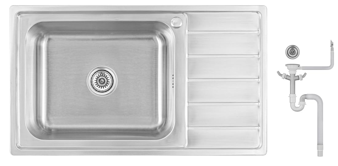 86x50X20 Küchenspüle Edelstahl 304 0,8mm,XXL Becken 50x40cm,1 Becken, eckig,Spülbecken, Abtropffläche rechts