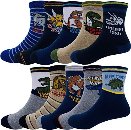 Cczmfeas Kids Boys Fashion Cartoon Dinosaurs Pattern Sport Socks 10 Pairs