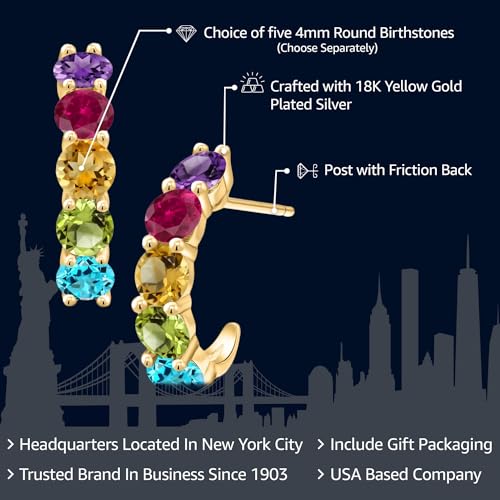 Gem Stone King 18K Yellow Gold Plated Silver Customized and Personalized 5 Round 4.5MM Gemstone Birthstone Open Hoop Earrings For Women2
