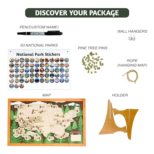 Wooden US National Parks Map Wall Art, National Park Checklist Wall Decor, Birthday Gifts for Boys, Adult Easter Gifts For Mom, Dad, Teacher, Coworker, Men, Women, Husband, Wife, Easter Gifts Girls - Thumbnail 2