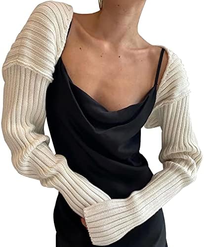 Mutumobo Women Long Sleeve Open Front Ribbed Knit Crop Cardigan Solid Loose Drop Shoulder Shrug Bolero Crop Sweater Top(M,US,Women,White)