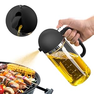 CXINYI 17oz Olive Oil Dispenser – 2 in 1 Oil Dispenser and Oil Sprayer – 500ml Oil Bottle with Pourer – Oil Sprayer for Cooking, Kitchen, Salad, Barbecue Black Pro