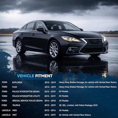 Image of Detroit Axle - Brake Kit for Ford Flex Explorer Lincoln MKT MKS | Police Interceptor Sedan /Utility Drilled and Slotted Disc Brake Rotors Brake Pads Replacement 13.86 inch Front and 13.58 inch