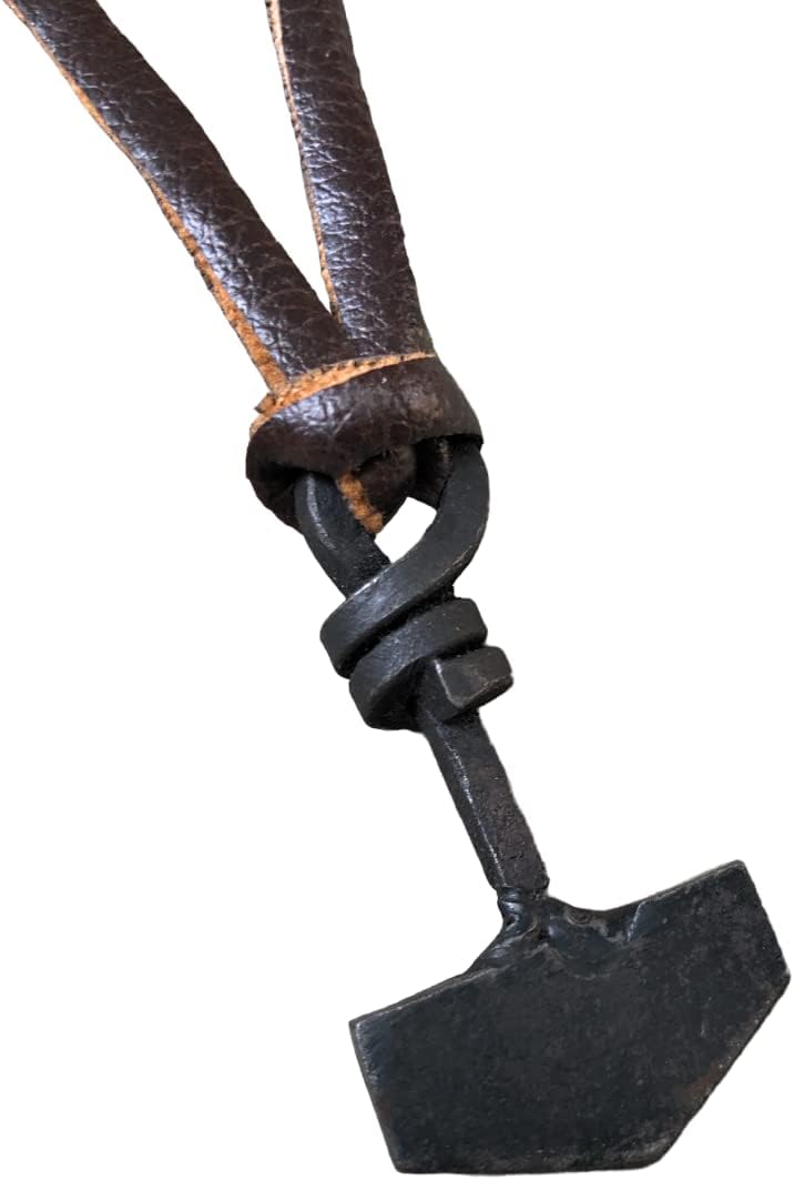NauticalMart Forged Steel Thor's Hammered Focal Pendant Necklace with Leather Cord
