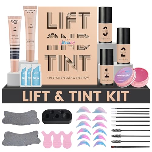Libeauty Lifting Pestañas Kit con Tinte, Kit Lifting de Pestañas con Tinte Pestañas Negro, Laminación de Cejas y Set de Tintado 2 en 1 para Casa y Salón