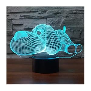 3D Lampe Illusion Optique LED Veilleuse Optiques Illusions Lampe de Nuit 7 Couleurs Tactile Lampe de Chevet Chambre Table Art Déco Enfant Lumière de Nuit avec Câble USB, Chien