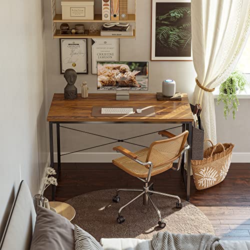 Image of Cubiker Computer Desk, Home Office Writing Study Desk, Modern Simple Style Laptop Table with Storage Bag (31.8, Dark Rustic)