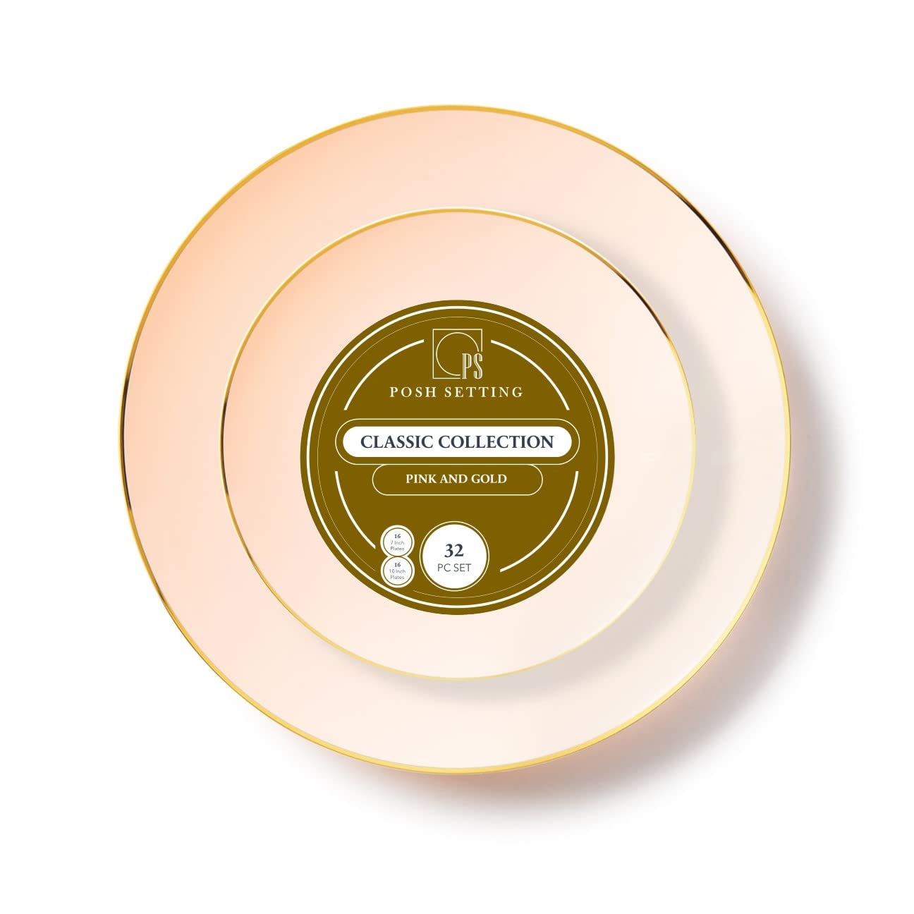 Posh Setting 32 Piece Plastic Plates Set Elegant Disposable Dinnerware Pink and Gold Rim Party Plates Holiday Christmas Valentines Day Tableware