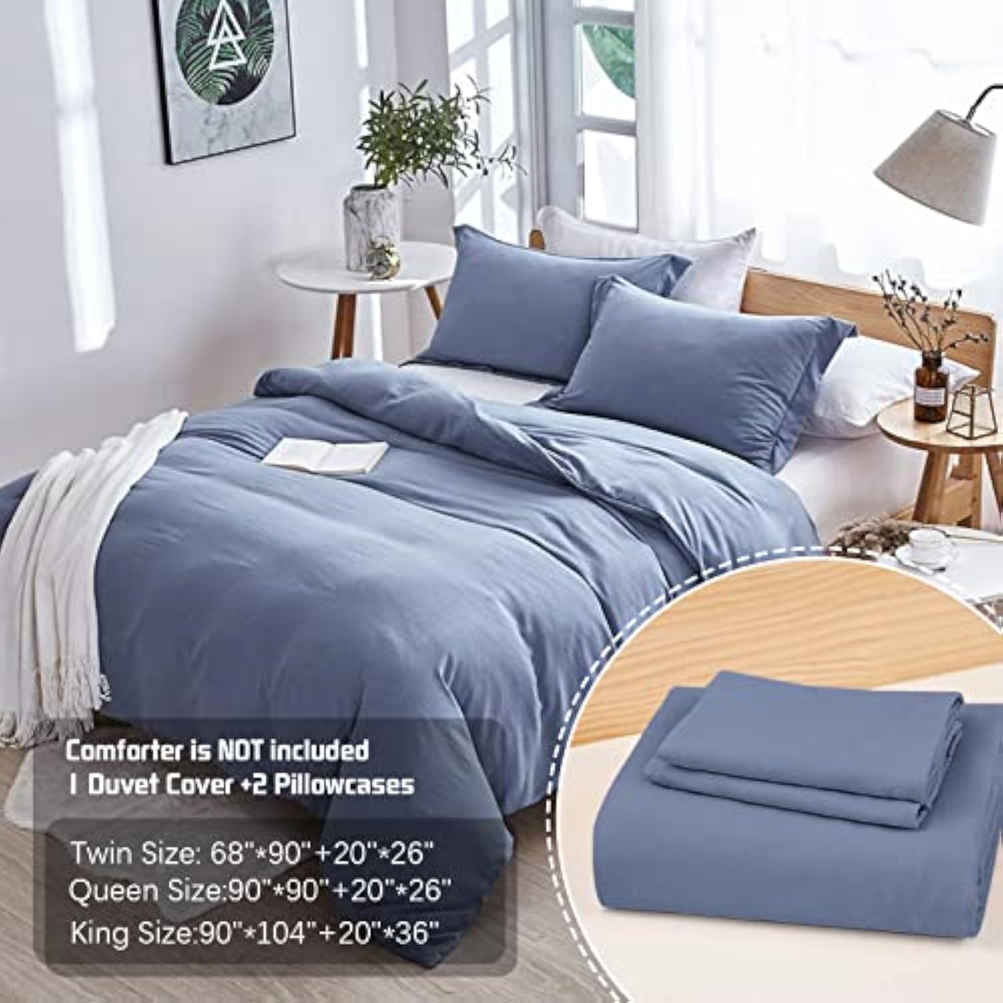 King Duvet Cover, 100% Washed Microfiber, 3pcs Bedding Set