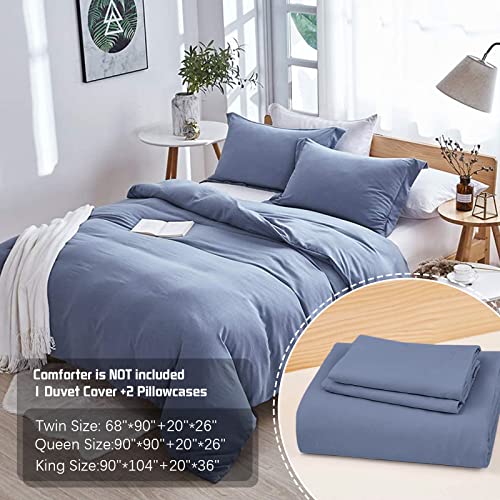 Dreaming Wapiti Duvet Cover Queen,Washed Microfiber Haze Blue Queen Size Duvet Cover Set,Solid Color - Soft and Breathable with Zipper Closure & Corner Ties (Haze Blue, Queen)