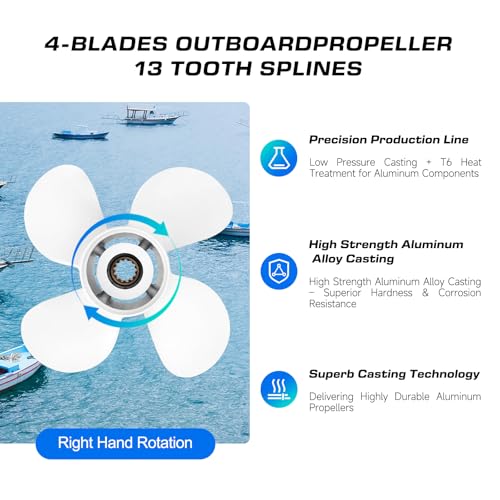 Image of Outboard Propeller Aluminum Boat Outboard Propeller fit Yamaha Engines 25 /30 /40 /50 /55 /60HP,3-1 /2 inch Gearcase Engines 13 Spline Tooth,RH