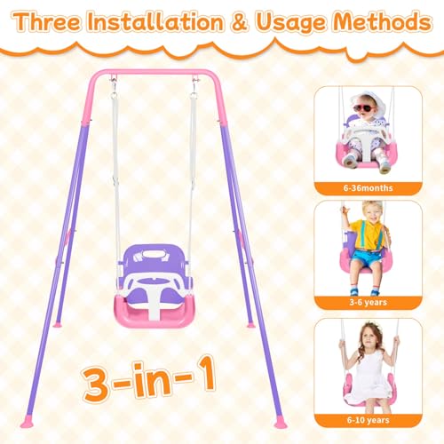 Image of 4-in-1 Toddler Swing Set & Baby Jumper and Bouncer for Toddlers | Foldable Baby Swing Stand for Outdoor /Indoor Play, Easy to Assemble and Store for Ages 6 Months to 10 Years Old
