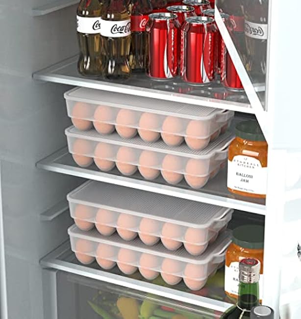 WYT Clear Covered Egg Holder 3-Pack, Plastic Egg Storage for Refrigerator, Egg Tray Container with Lid, Fits 18 Eggs