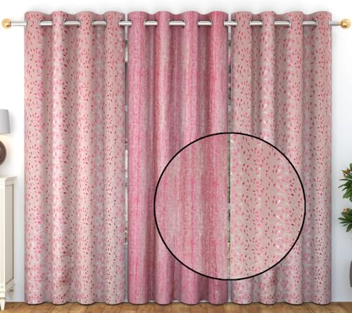Image of FRESH FROM LOOM blackout Curtains for Door 7 Feet Long|Door Window Curtain|Premium Polyester Weaved Parda|Modern Parde for Living Room Bedroom|Home Office Screens|Grommet Curtains (Set of 3 |Pink)