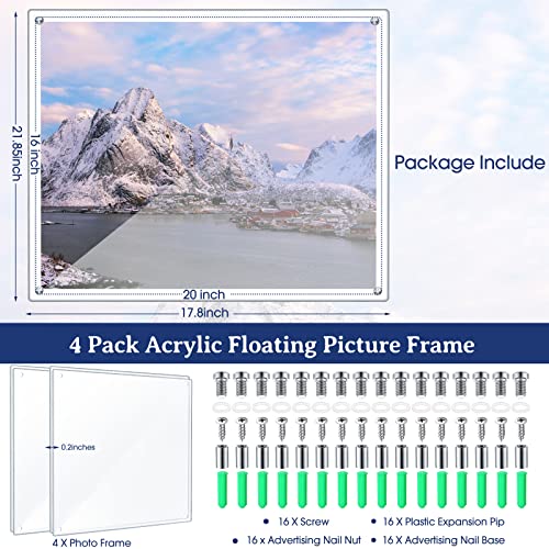 Chunful 4 Pack Clear 16 X 20 Inch Acrylic Wall Mount Floating Frameless Picture Frame Display Photo Frame Bulk For Poster Photography Collage Frames Double Panel Home Office Living Room Decor thumb #1