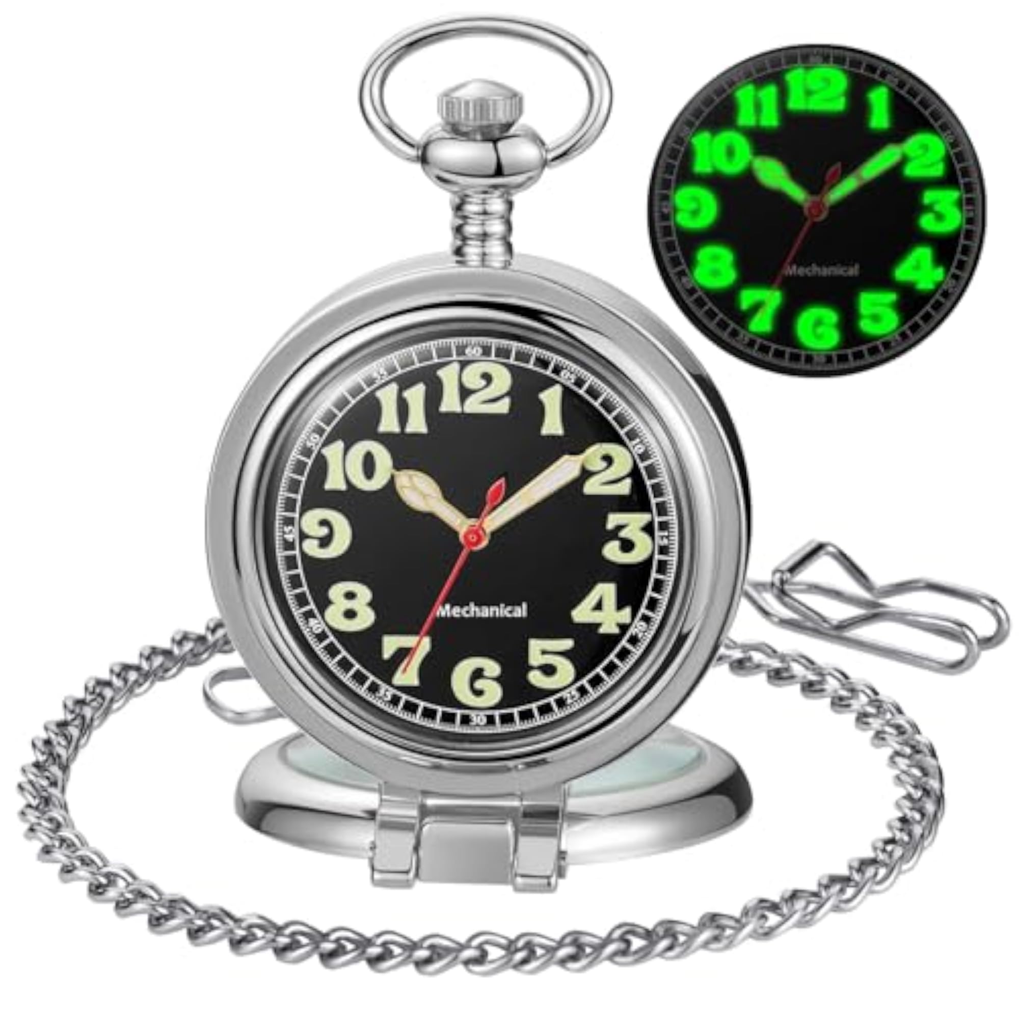 Stainless Steel Mechanical Pocket Watch, Retro Gift for Him