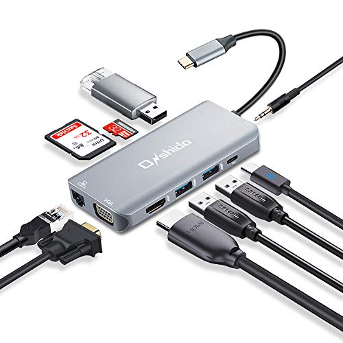 USB C ハブ Onshida 10in1 USB Type C ドッキングステーション VGAタイプC 変換 アダプタ 4K HDMI出力 LAN 1000Mbps PD充電 USB3.0ポート*3 SD/Micro SD カードリーダー 3.5mmヘッドフォンジャック USB Type C ハブMacBook/MacBook Pro/ChromeBookなど対応(アルミニウム グレー)
