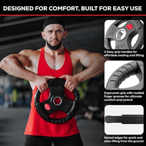Gallant 2 Inch Olympic Weight plates - Rubber Coated Cast Iron Weight Plates With Tri Grips, 2.5kg, 5kg, 10kg, 15kg, 20kg, 25kg, 35kg, 50kg & 100kg Olympic Barbell Weights Plates Set Weight Lifting - Image 4
