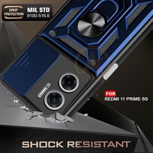 Image of Armor Bumper Back Cover Case for REDMI 11 Prime 5G | Rotating Camera Cover, Ring Holder & Kickstand | Heavy Duty & 360 Degree Protection REDMI 11 Prime 5G Back Cover (Blue)