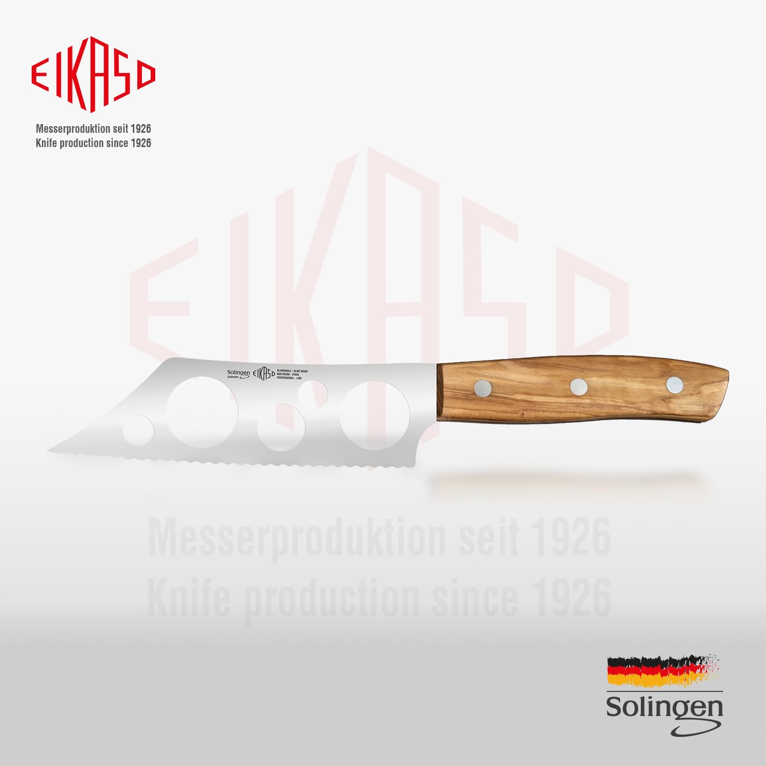EIKASO Solingen Germany Käsemesser mit Wellenschliff - 14cm Klinge aus Molybdänstahl 1.4116 Weichkäsemesser geeignet für den perfekten und sauberen Schnitt (G-Line Olive)