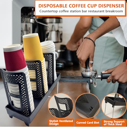 Paper Cup and Lid Holder,CIT ZCFYU Adjustable Disposable Coffee Cup Dispenser, 3-Slot Upright Plastic Cup Holder Organizer for Coffee Stations, Kitchens, Bars, Restaurants, Lounges (Black) — view 6