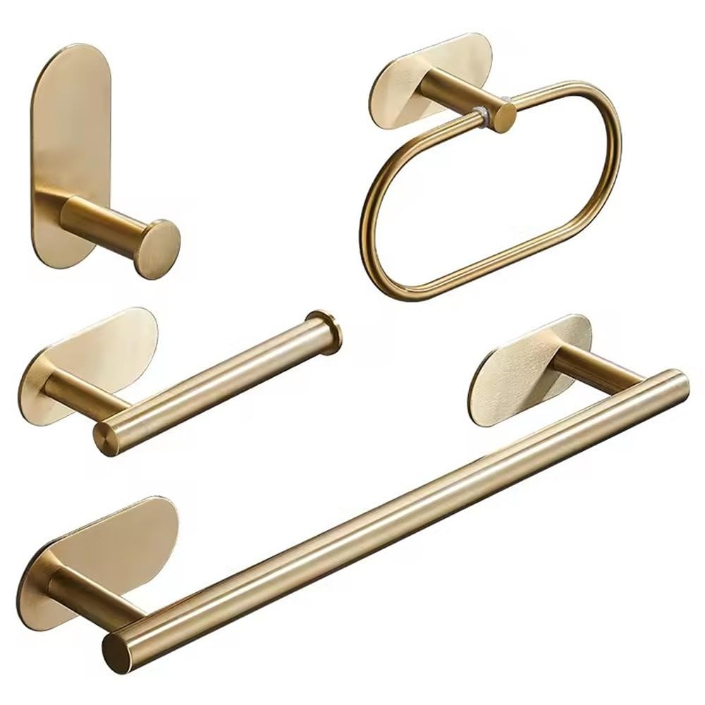 Toilettenpapierhalter zur Wandmontage, selbstklebend, schwarz/golden, Küchenrollenpapierständer, hängender Serviettenhalter, Badezimmerzubehör, 4-teiliges Set, golden