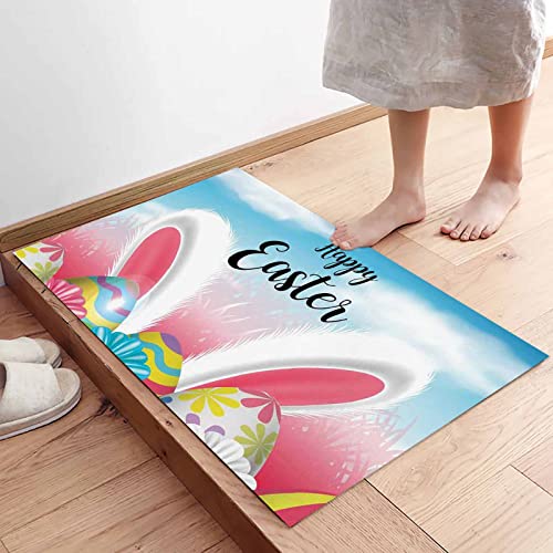 Prironde Easter Door Mat Front Door Mats Outdoor Indoor Kitchen Mat Eggs Bunny Ears Blue Sky Entrance Doormat Non-Slip Bathroom Rugs Washable Floor Mats For Sink/Porch Home Decorations 20X31.5Inch #TOP5