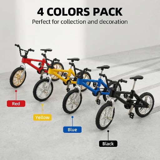 Copbopwn 4Pcs Mini Finger Bike Miniature Finger BMX Models Realistic Finger Mountain Bike for Finger Training Desk Display Skill Play Party Favours Collector BMX Gift for Kids Adults Stress Relief - Image 3