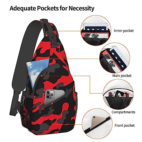VOOHDDY Red And Black Camo Camouflage Sling Bag For Women Men Travel Hiking Backpack Crossbody Shoulder Chest Bags Casual Daypack Sport3