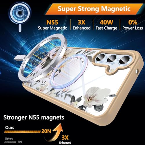 Image of VONZEE Compatible with Samsung Galaxy A16 5G Case Luxury Retro Flowers Floral Clear for Magnetic Wireless Charging Case Shockproof PC+TPU Cute Glossy Shiny Cover for Girls Women, Desert