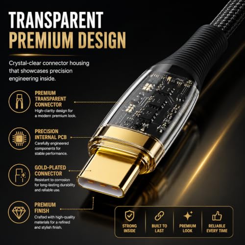 Image of USB-A to USB-C 120W Fast Charging Cable, 2M Braided Nylon, Super Fast Charging & Data Sync, Transparent Smart Chip Design, Durable Tangle-Free Charger Cable Compatible with All Device