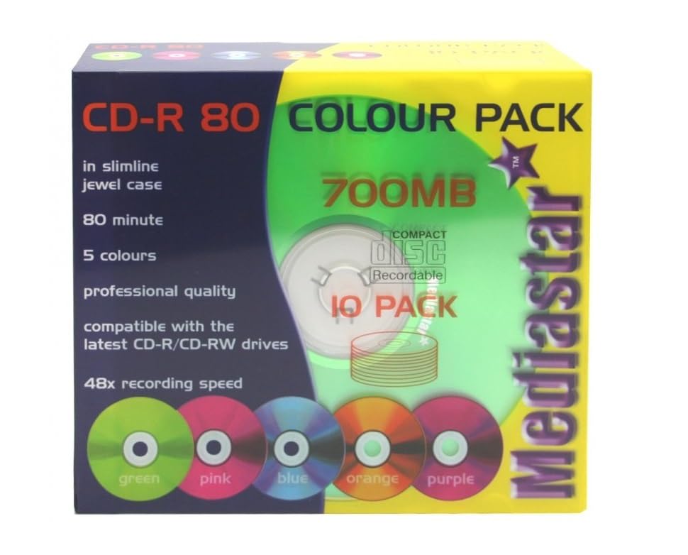 10 Taiyo Yuden Multi Coloured Blank CD-R 700MB 80 mins 48x ( 52x Compatible ) in Jewel Case Japan