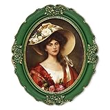 SIMON'S SHOP Vintage Picture Frames 8x10, Oval 8x10 Picture Frame, Victorian Frames for Wall and Tabletop, Antique Photo Frames in Moss Green with Gold Accent