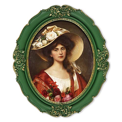 SIMON'S SHOP Vintage Picture Frames 8x10, Oval 8x10 Picture Frame, Victorian Frames for Wall and Tabletop, Antique Photo Frames in Moss Green with Gold Accent