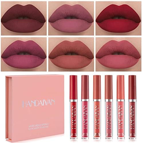 Shorant 6 pezzi Rossetto Liquido Vellutati Set di Rossetti Opachi Colorato Smalto per Labbra Opaco Sexy Rossetto a Lunga Tenuta Lipstick Matte Waterproof con Confezione Regalo Trucco Femminile