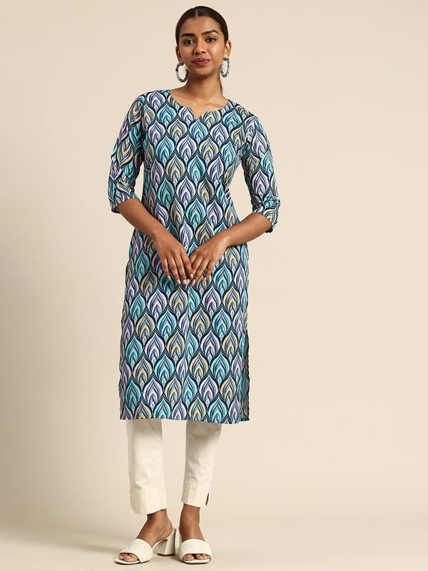 Image of JAKHANA Women's Crepe Printed Casual Straight Calf Length Round Nick Kurta Pack of 4