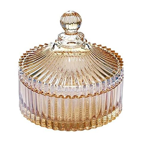 ericotry 280ML 10OZ Crystal Glass Candy Dish with Lid Decorative Covered Candy Bowl Candy Jar Container Box Glass Apothecary Jar Biscuit Jar Seasoning Jar for Home Kitchen Office Desk Gift(Amber) Cover