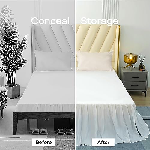 Image of Bed Skirt King Size 22 Inch Drop Ruffled Bed Skirt with Split Corners | Bed Skirt with Platform, Soft and Stylish 100% Microfiber, White