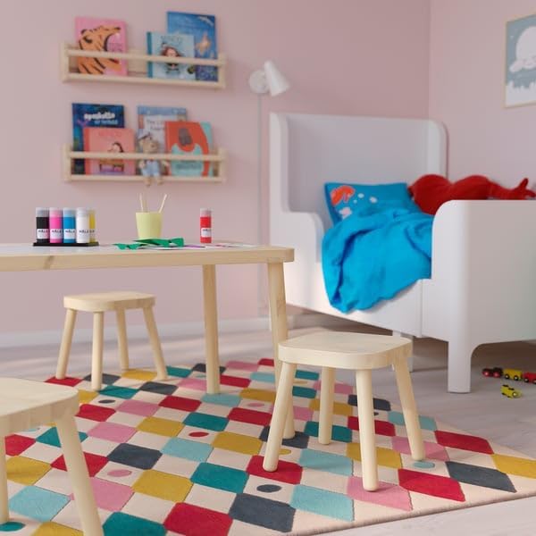 Set of 2 Wooden Stools - Small Solid Pine Seating Chairs - Compact Square Stool for Playroom, Bedroom, Classroom, Durable Natural Wood Step Stool for Everyday Use