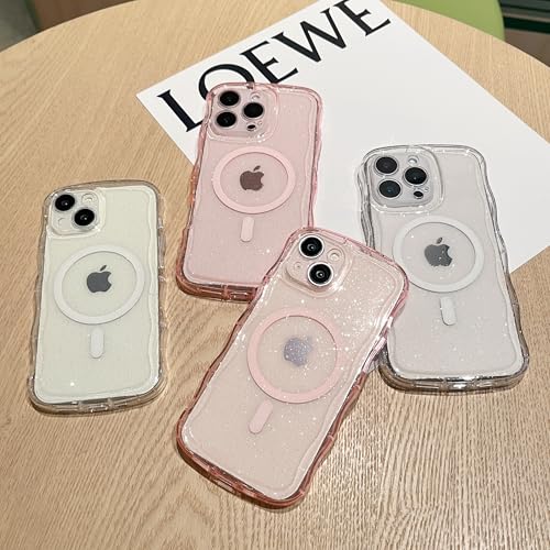 ZTOFERA for iPhone 16 ケース,MagSafe 対応,クリア キラキラ カーリー ウェーブ フレーム 女性用 女の子用 男性用,iPhone 16 用スマホケース,透明