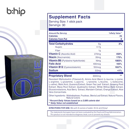 Image of bHIP - Blue Energy Blend (Strong) - Energy Drink Mix - 30 Servings | Has Amino Acids, Guarana, Green Tea Extract, and Ginseng to Support Energy and an Active Lifestyle for Daily Energy Support