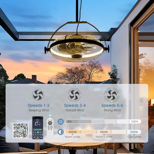 Gazebo Fans Outdoor Hanging Ceiling Fans with Lights,16" Portable Plug in Ceiling Fan,Multi-Angle Adjustable Floor Fans,Black Outdoor Ceiling Fans for Patios. - Image 4